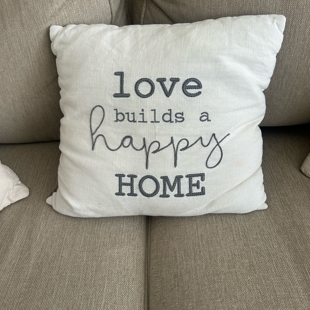 Decorative White Pillow with Inspirational Text